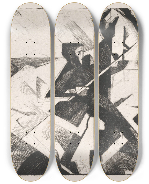 Triptych art skateboard deck of Reijer Stolk Man En Paard by Reijer Stolk (1896-1945)