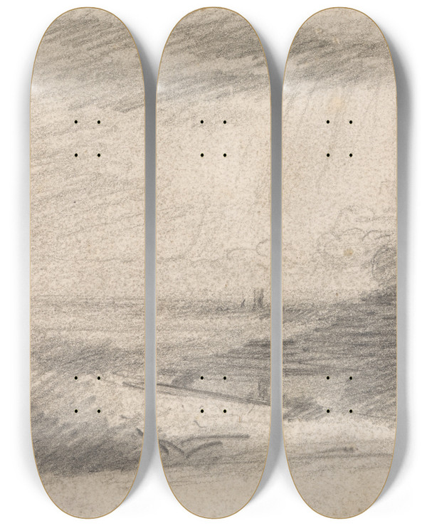 Triptych art skateboard deck of John Constable Dedham Vale From Langham_2 by John Constable (1776-1837)