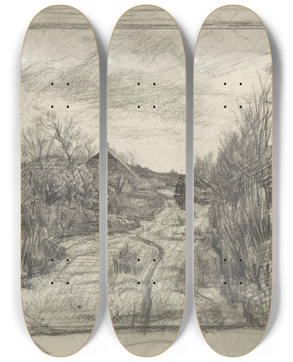 Triptych art skateboard deck of Jan Veth Landweggetje Bij Laren by Jan Veth (1864-1925)
