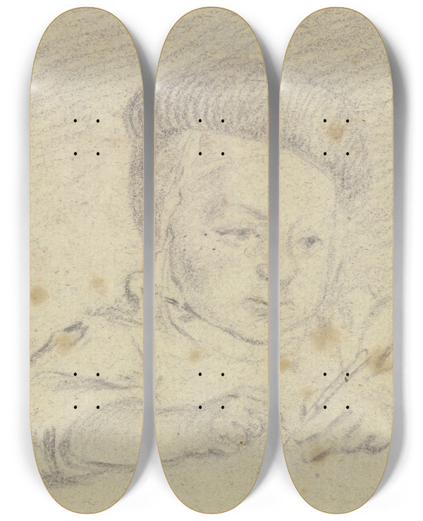 Triptych art skateboard deck of Daniel Nikolaus Chodowiecki Brustbild Eines Kindes Das Zeichnend An Einem Tisch Sitzt by Daniel Nikolaus Chodowiecki (1726-1801)