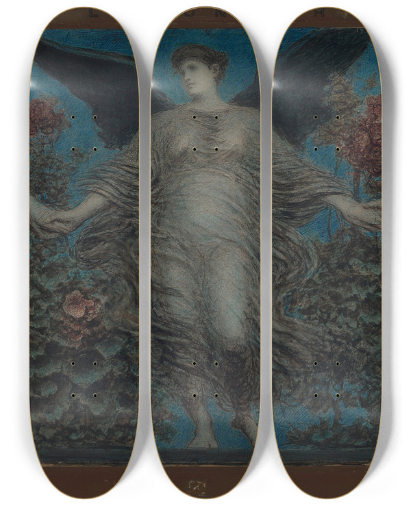 Triptych art skateboard deck of Xavier Mellery Happiness by Xavier Mellery (1845-1921)