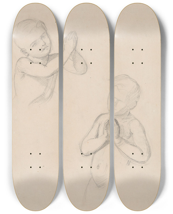 Triptych art skateboard deck of Jzef Simmler Nude Studies Of Boys For The Figures Of Angels In The Painting The Immaculate Conception Of The Blessed Virgin Mary by Jozef Simmler (1823-1868)