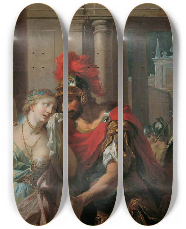 Triptych art skateboard deck of Anton Kern Hektors Abschied Von Andromache by Anton Kern (1710-1747)