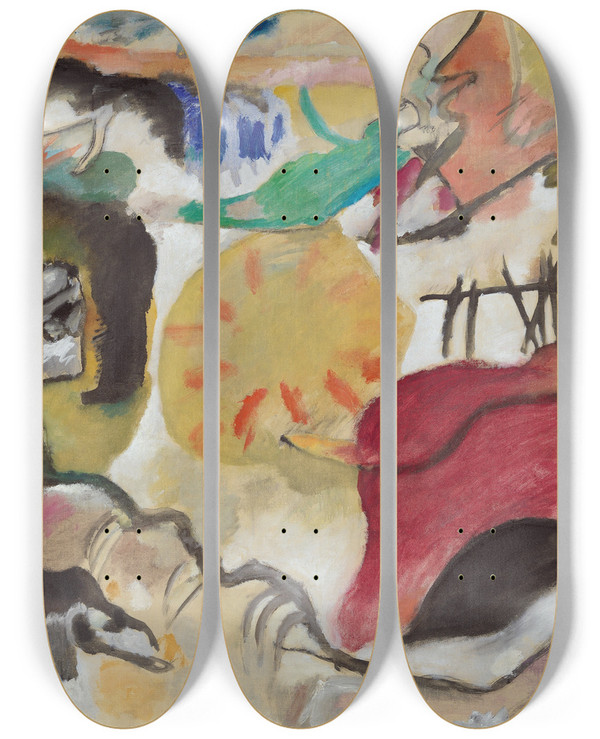 Triptych art skateboard deck of Wassily Kandinsky Improvisation 27 Garden Of Love Ii by Wassily Kandinsky (1866-1944)