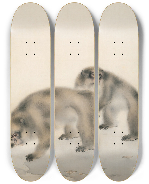 Triptych art skateboard deck of Hashimoto Kansetsu Morning After Rain by Hashimoto Kansetsu (1883-1945)
