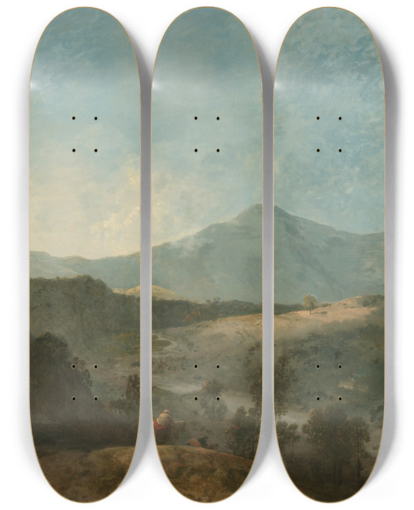 Triptych art skateboard deck of Richard Wilson Cader Idris With The Mawddach River by Richard Wilson (1714-1782)