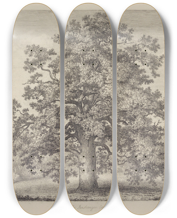 Triptych art skateboard deck of Jacob George Strutt The Panshanger Oak by Jacob George Strutt (1784-1867)