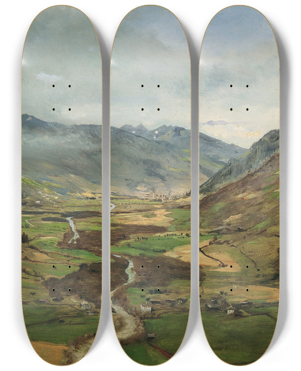 Triptych art skateboard deck of Anton Romako Das Gasteinertal Ii by Anton Romako (1832-1889)