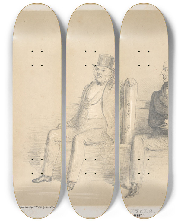 Triptych art skateboard deck of John Doyle The Rivals Extremes Meet by John Doyle (1939)