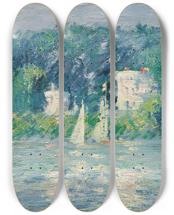 Triptych art skateboard deck of Gustave Caillebotte Voiliers Sur Loise by Gustave Caillebotte (1848-1894)