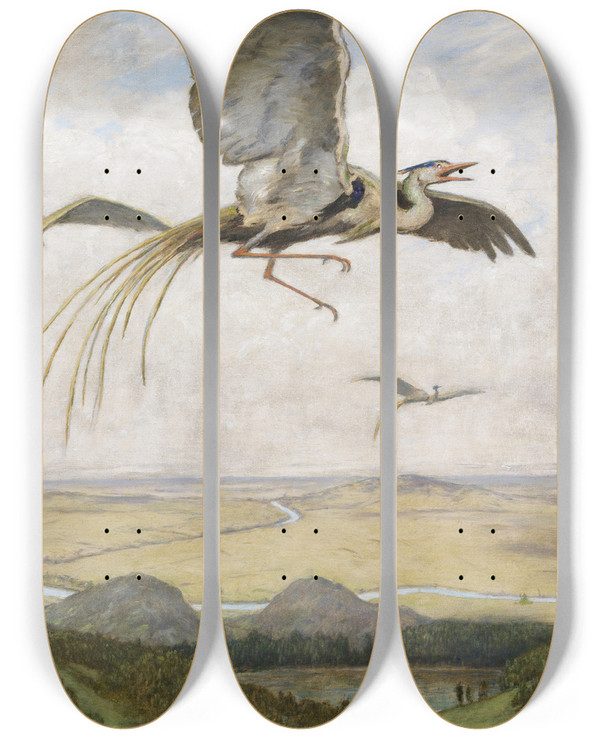 Triptych art skateboard deck of Hans Thoma Wundervgel by Hans Thoma (1839-1924)