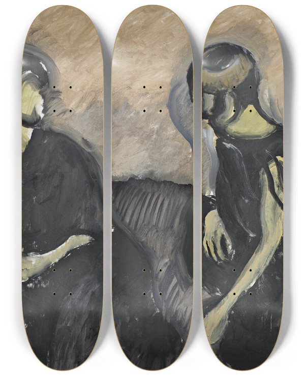 Triptych art skateboard deck of Harald Giersing Two Ladies by Harald Giersing (1881-1927)