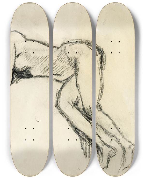 Triptych art skateboard deck of Isaac Israls Vooroverliggend Vrouwelijk Naakt by Isaac Israels (1865-1934)