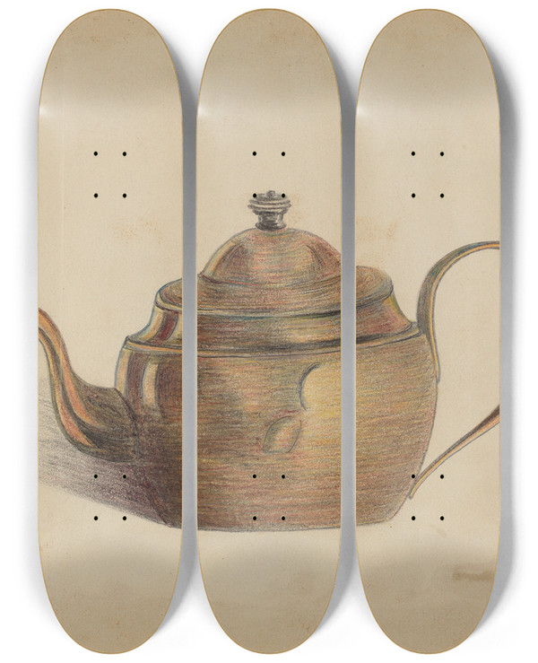 Triptych art skateboard deck of Frank Nelson Teapot by Frank Nelson