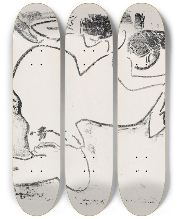 Triptych art skateboard deck of Ernst Ludwig Kirchner Fingerspielende Dodo by Ernst Ludwig Kirchner (1880-1938)