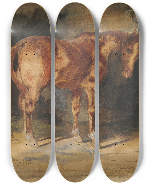 Triptych art skateboard deck of Eugne Delacroix Study Of Ahorse_1 by Eugene Delacroix (1798-1863)