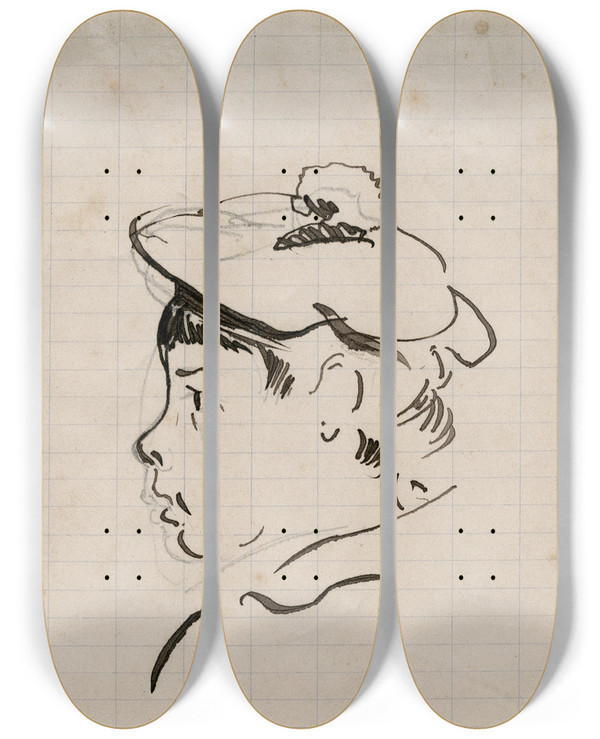 Triptych art skateboard deck of Floris Verster Head Of A Boy by Floris Verster (1861-1927)