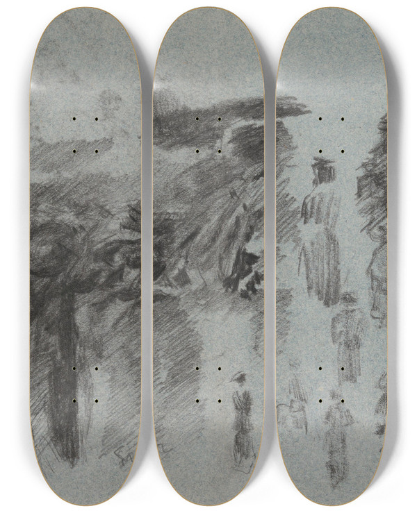 Triptych art skateboard deck of James Ensor Silhouettes_3 by James Ensor (1860-1949)