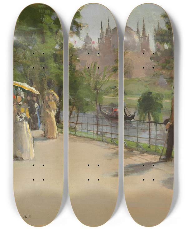 Triptych art skateboard deck of Sir John Lavery The Glasgow International Exhibition_1 by Sir John Lavery (1856-1941)