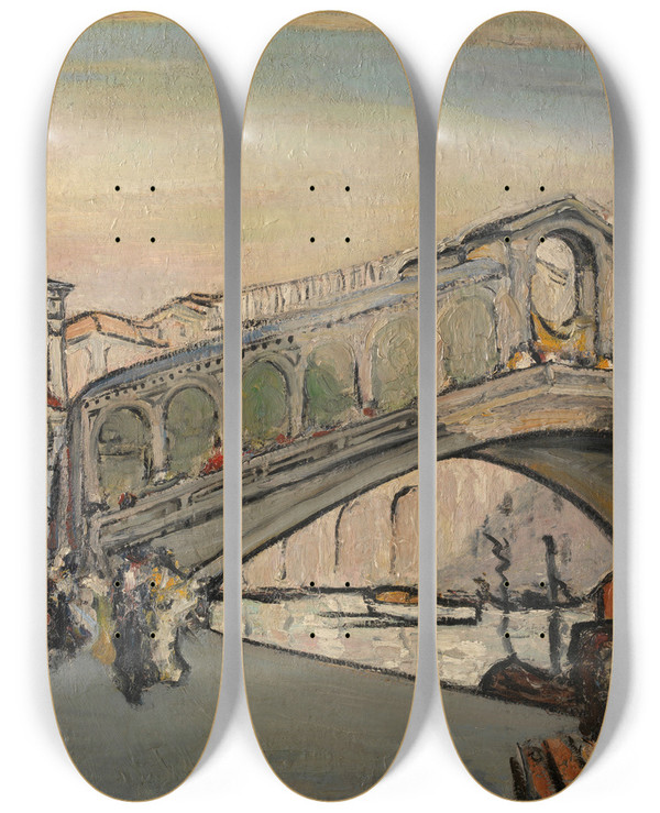 Triptych art skateboard deck of Jules Schmalzigaug The Rialto Bridge In Venice by Jules Schmalzigaug (1882-1917)