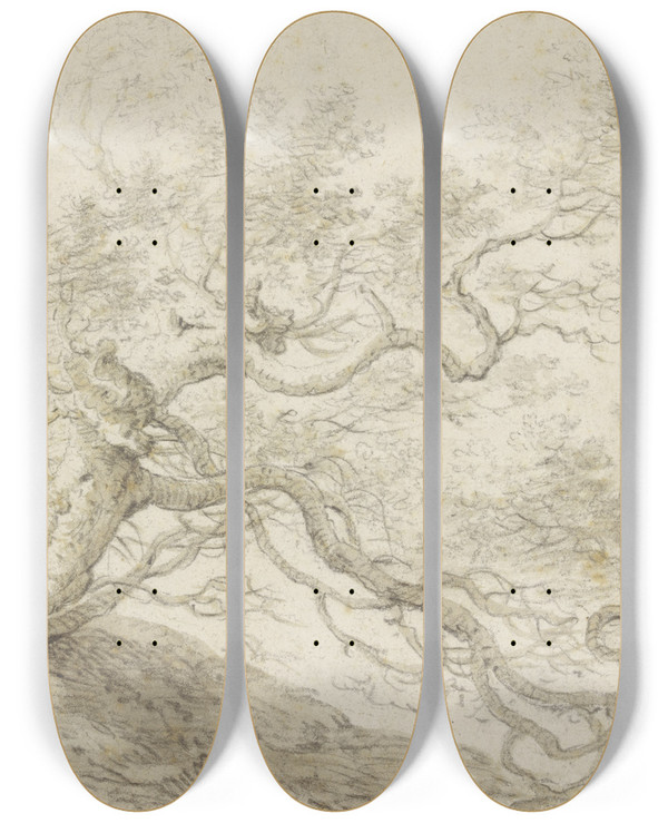Triptych art skateboard deck of Herman Saftleven Iii Stunted Tree by Herman Saftleven Iii (1609-1685)