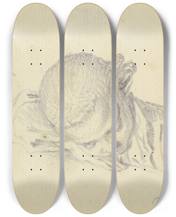 Triptych art skateboard deck of Daniel Nikolaus Chodowiecki Am Tisch Eingeschlafener Knabe by Daniel Nikolaus Chodowiecki (1726-1801)