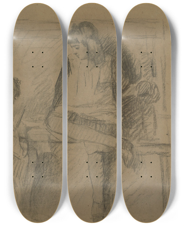 Triptych art skateboard deck of Thrse Schwartze Letje And Lizzy Ansingh by Therese Schwartze (1851-1918)