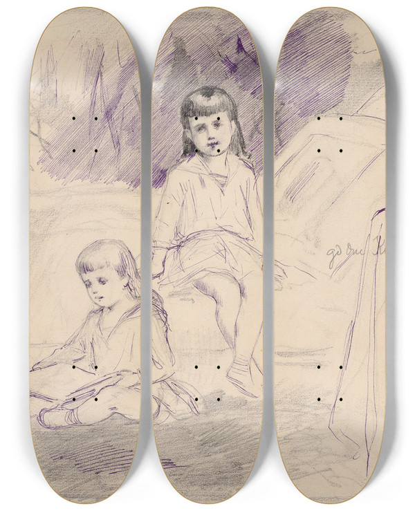Triptych art skateboard deck of Albert Edelfelt Study Kirill And Boris Vladimirovich by Albert Edelfelt (1854-1905)
