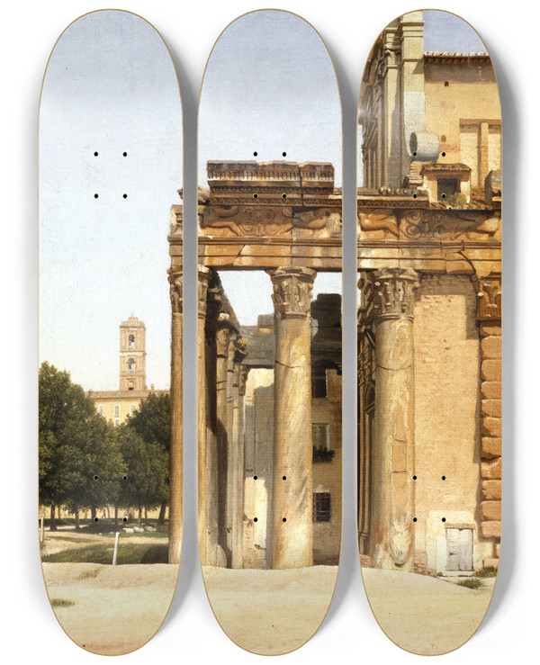 Triptych art skateboard deck of Christoffer Wilhelm Eckersberg View Of The Via Sacra Rome by Christoffer Wilhelm Eckersberg (1783-1853)