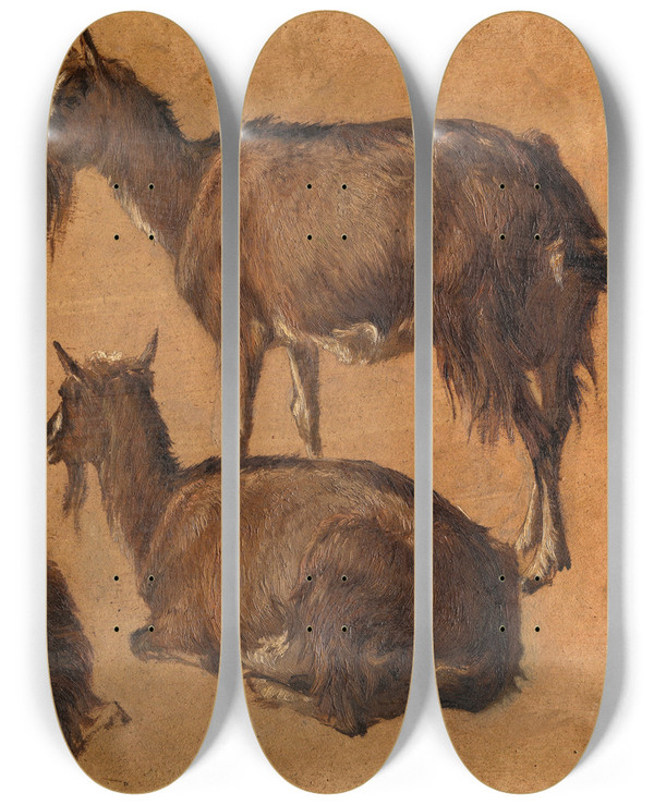 Triptych art skateboard deck of Andre Plumot Goats_1 by Andre Plumot (1829-1906)