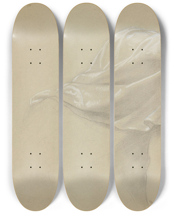 Triptych art skateboard deck of Adolph Tidemand Draperistudier 2 by Adolph Tidemand (1814-1876)