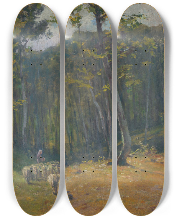 Triptych art skateboard deck of Udovt Ordk Forest With Sheep by udovt ordk (1865-1937)