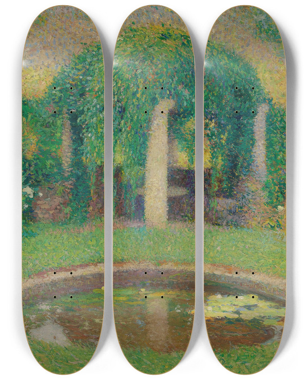 Triptych art skateboard deck of Henri Martin Petit Bassin Prs De La Tonnelle Sud De Marquayrol Jardin De Lartiste by Henri Martin (1860-1943)
