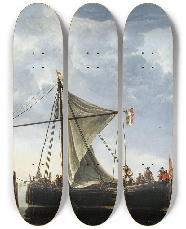 Triptych art skateboard deck of Aelbert Cuyp The Passage Boat by Aelbert Cuyp (1620-1691)