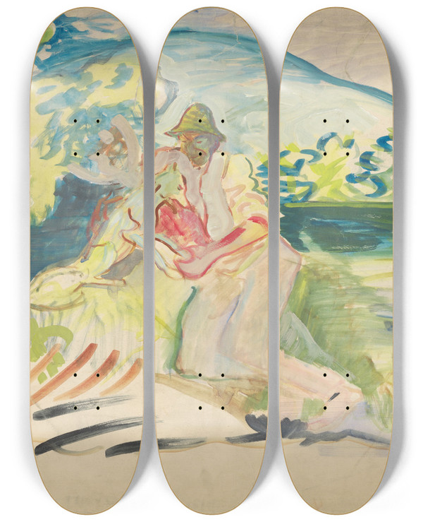Triptych art skateboard deck of Arnold Peter Weiszkubnan Man With A Dog_2 by Arnold Peter Weisz-Kubnan (1898-1944)