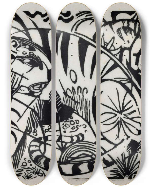Triptych art skateboard deck of Franz Marc Tiger_1 by Franz Marc (1880-1916)