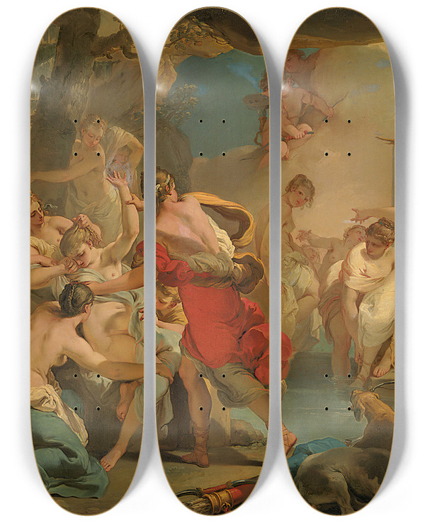 Triptych art skateboard deck of Gaetano Gandolfi Diana And Callisto by Gaetano Gandolfi (1734-1802)
