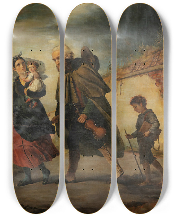 Triptych art skateboard deck of Franoisjoseph Navez The Return Of The Blindman by Francois Joseph Navez (1787-1869)