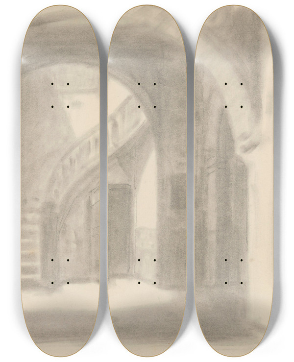 Triptych art skateboard deck of Nicaise De Keyser Stairs_3 by Nicaise De Keyser (1813-1887)