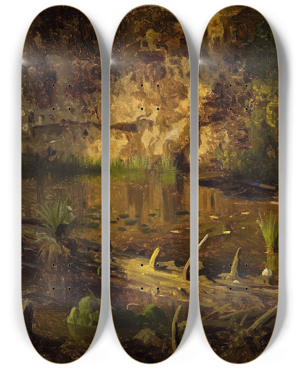 Triptych art skateboard deck of August Cappelen Study Of A Fallen Tree by August Cappelen (1827-1852)