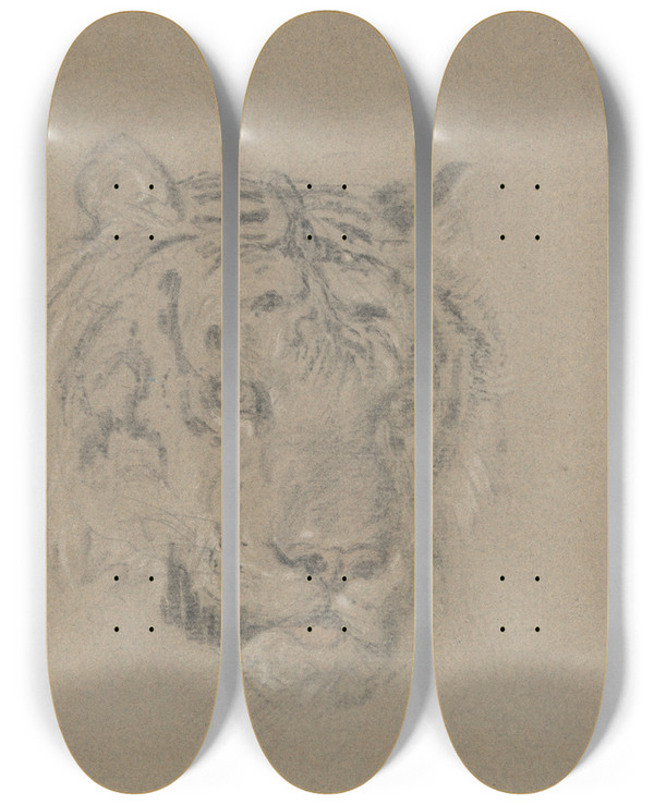 Triptych art skateboard deck of James Ward Head Of A Tiger by James Ward (1769-1859)