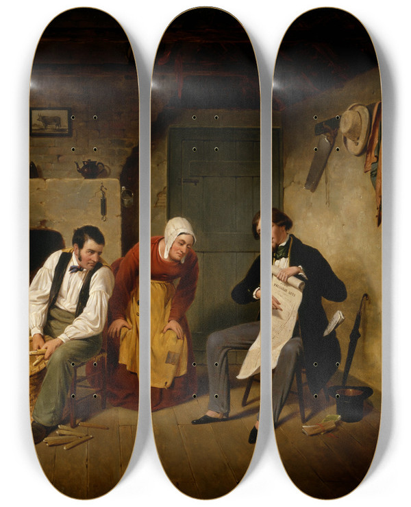 Triptych art skateboard deck of Francis William Edmonds The Speculator by Francis William Edmonds (1806-1863)
