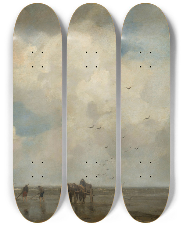 Triptych art skateboard deck of Jacob Maris Schelpenvissen by Jacob Maris (1837-1899)
