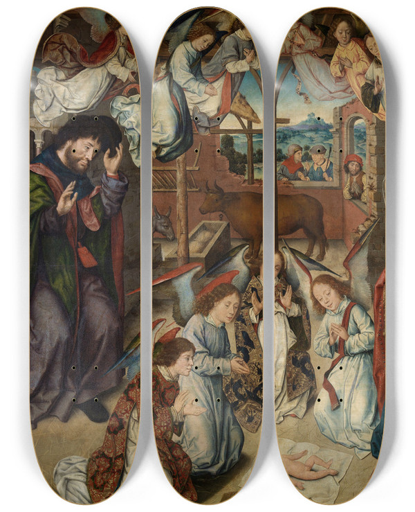 Triptych art skateboard deck of Albrecht Bouts The Adoration Of The Shepherds by Albrecht Bouts (1452-1549)