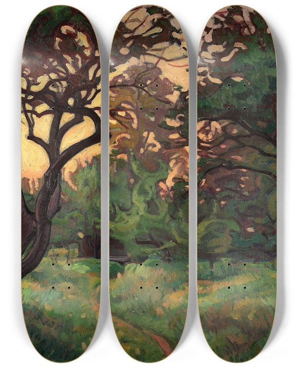 Triptych art skateboard deck of Nikolai Triik Old Garden by Nikolai Triik (1884-1940)
