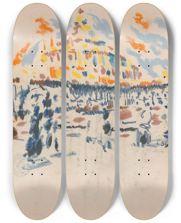Triptych art skateboard deck of Jules Schmalzigaug Scheveningen_1 by Jules Schmalzigaug (1882-1917)