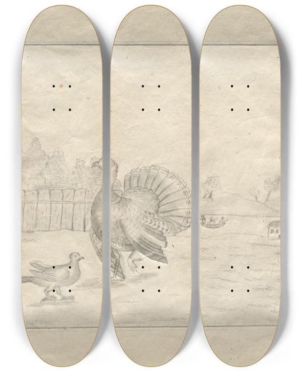 Triptych art skateboard deck of Hans Thoma Sketchbook_7 by Hans Thoma (1839-1924)