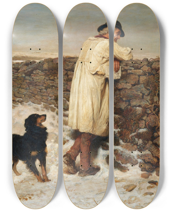 Triptych art skateboard deck of Briton Riviere War Time by Briton Riviere (1840-1920)