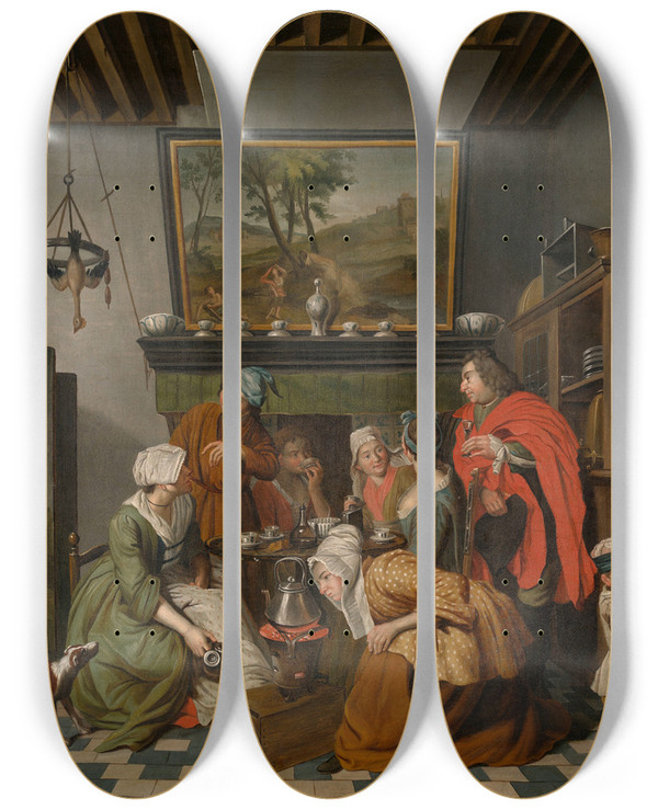 Triptych art skateboard deck of Jan Josef Horemans The Younger Teatime by Jan Josef Horemans The Younger (1714-1792)