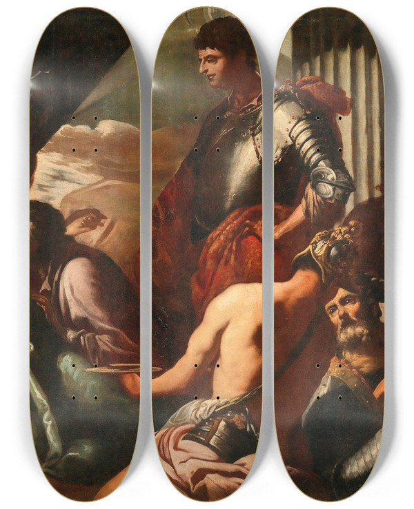 Triptych art skateboard deck of Antonio Zanchi The Death Of Agrippina by Antonio Zanchi (1631-1722)